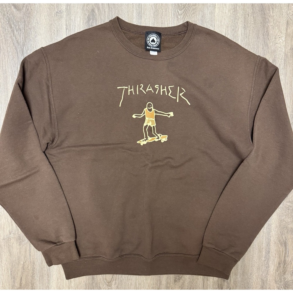 Thrasher Skateboard Crewneck Sweatshirt Brown Medium San‎ Francisco Skate